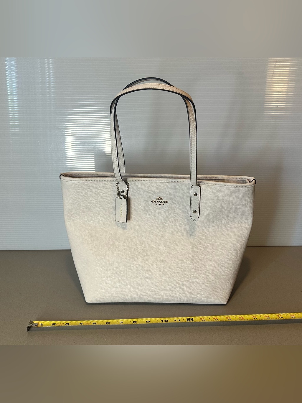 New F58846 Coach Crossgrain Leather City Tote Bag In Chalk White